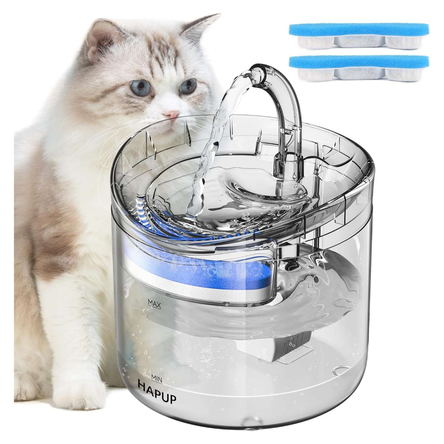 Fuente de agua automática de 1.8 litros con sistema de filtración múltiple para mascotas.