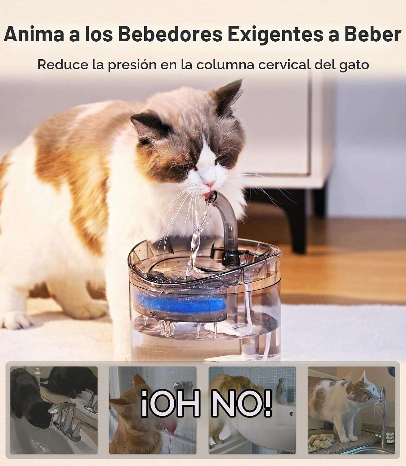 Fuente de agua automática de 1.8 litros con sistema de filtración múltiple para mascotas.