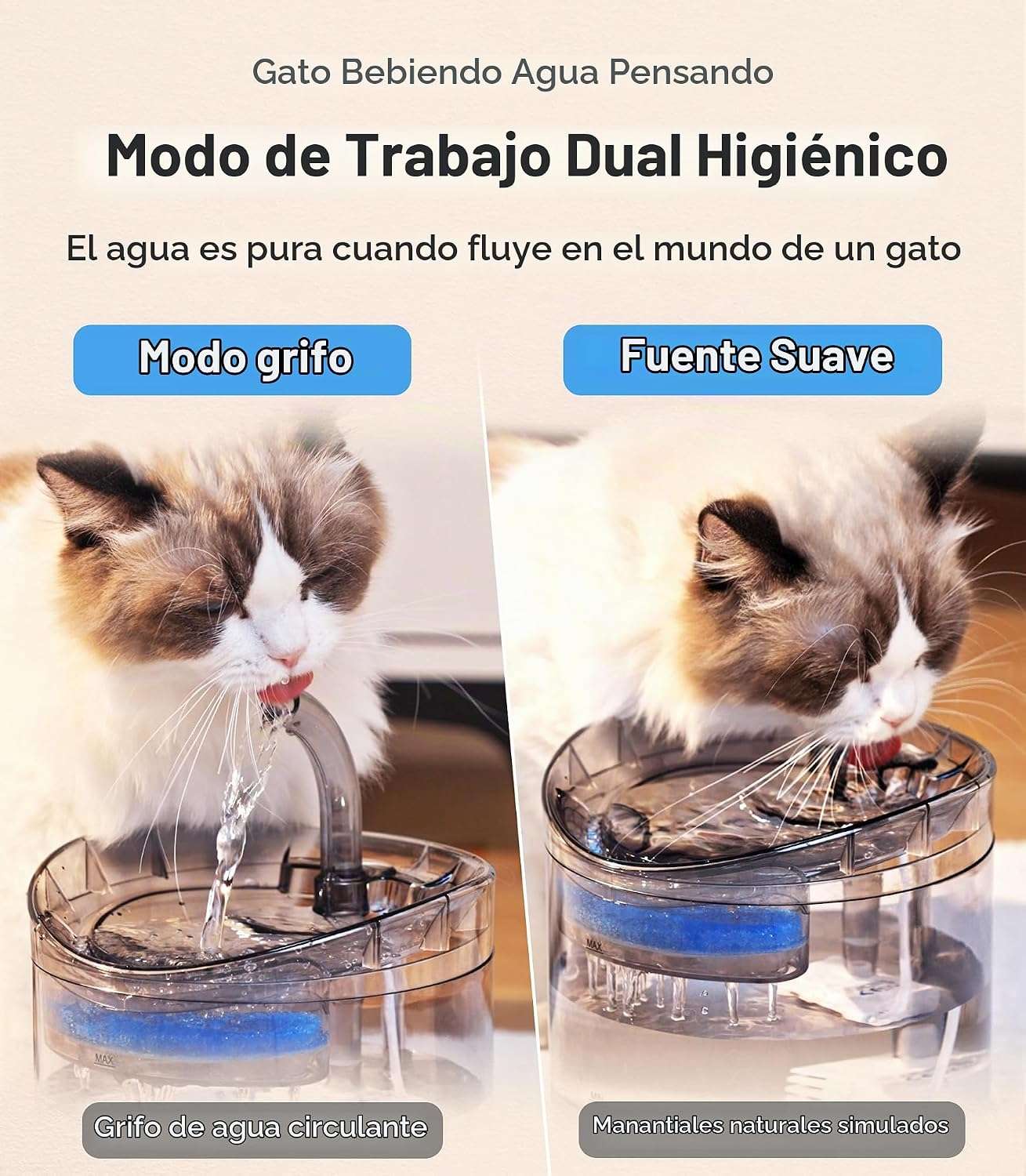 Fuente de agua automática de 1.8 litros con sistema de filtración múltiple para mascotas.