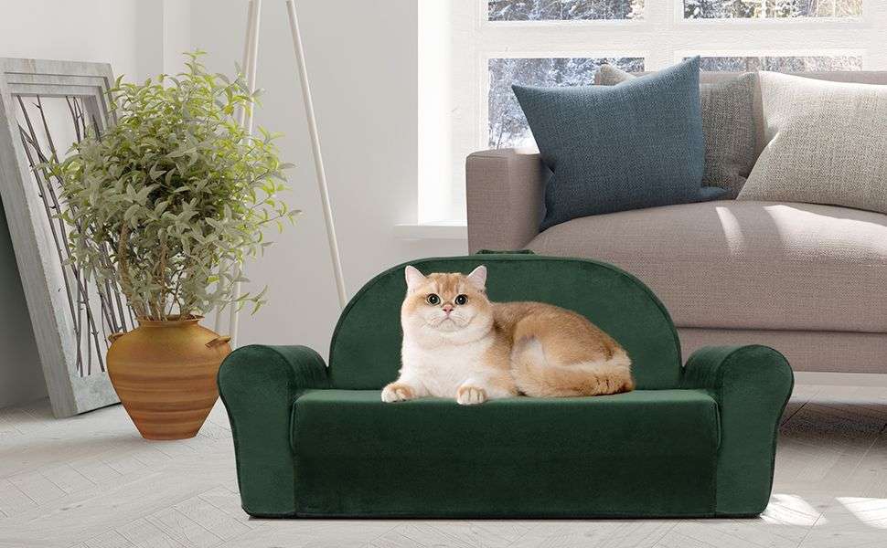 Sofá cama convertible 2 en 1 para mascotas con espuma de apoyo y funda lavable con cremallera.