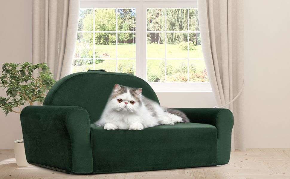 Sofá cama convertible 2 en 1 para mascotas con espuma de apoyo y funda lavable con cremallera.