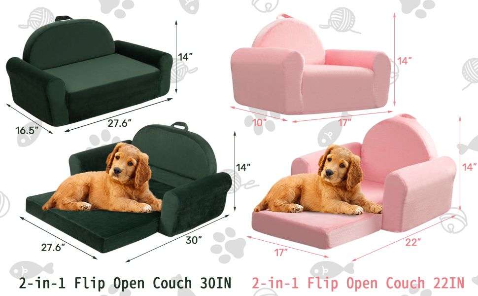 Sofá cama convertible 2 en 1 para mascotas con espuma de apoyo y funda lavable con cremallera.