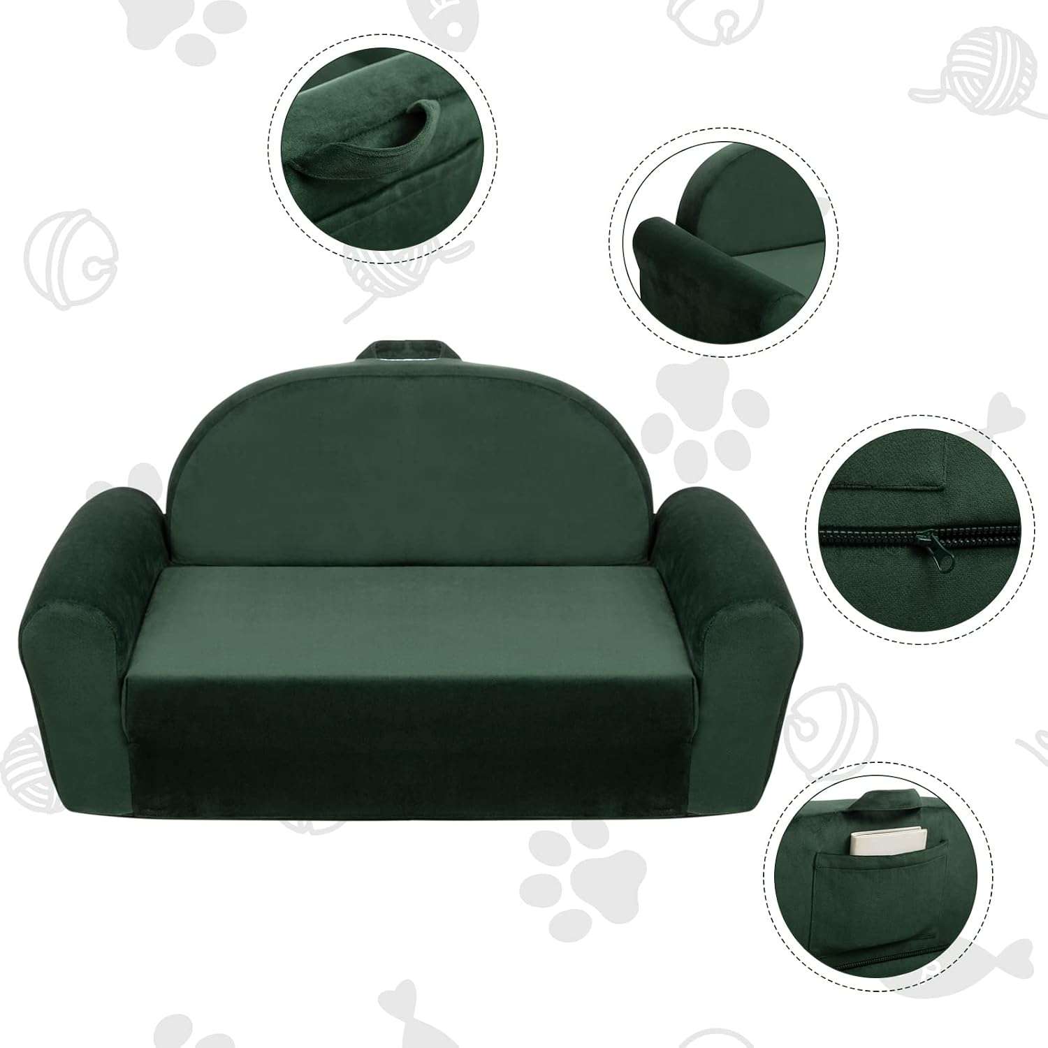 Sofá cama convertible 2 en 1 para mascotas con espuma de apoyo y funda lavable con cremallera.