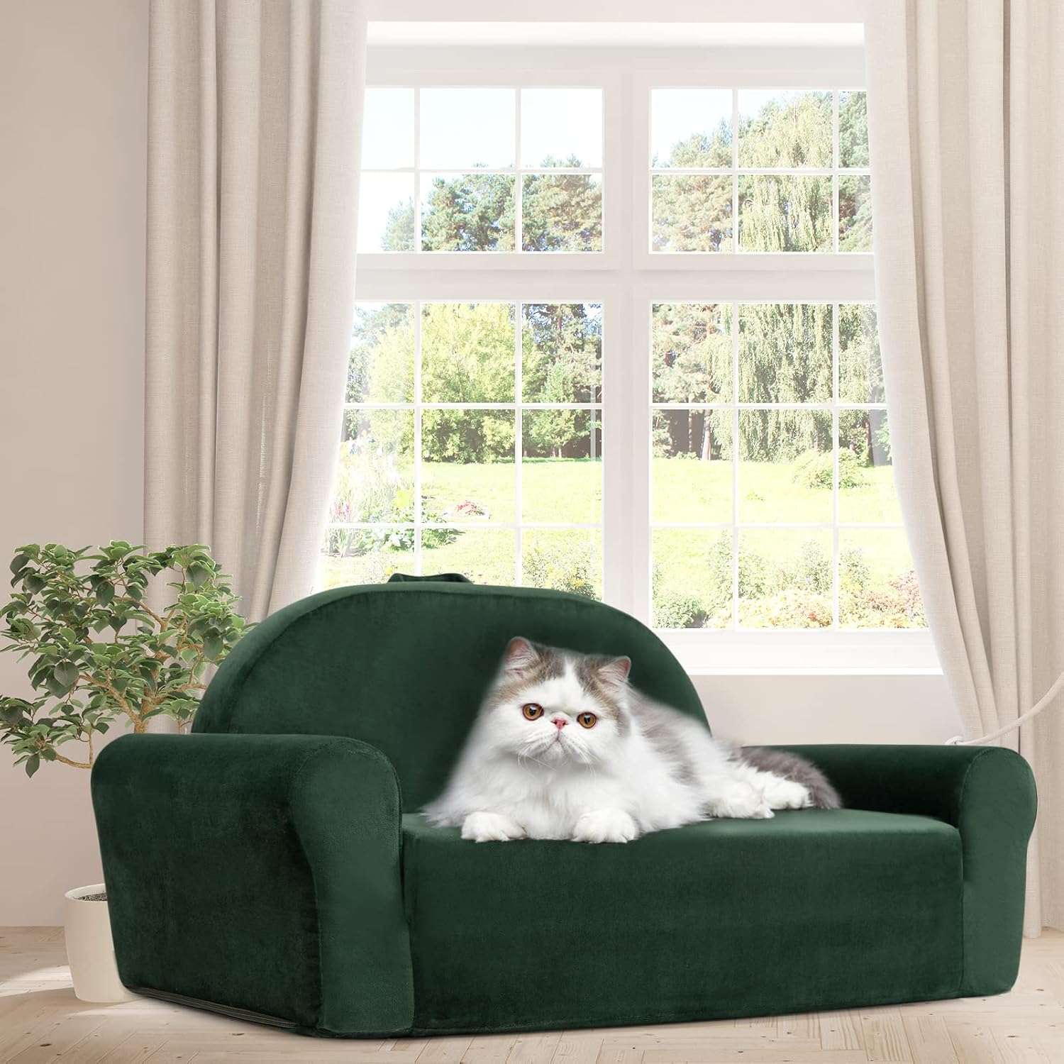 Sofá cama convertible 2 en 1 para mascotas con espuma de apoyo y funda lavable con cremallera.