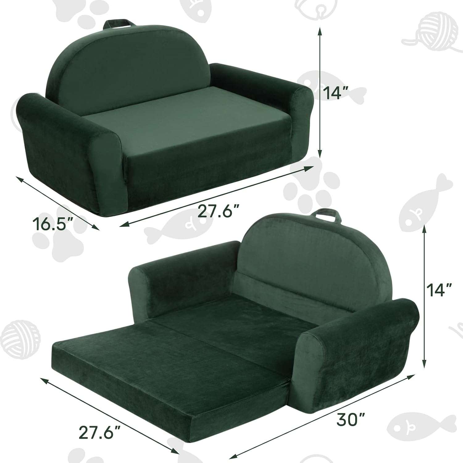Sofá cama convertible 2 en 1 para mascotas con espuma de apoyo y funda lavable con cremallera.
