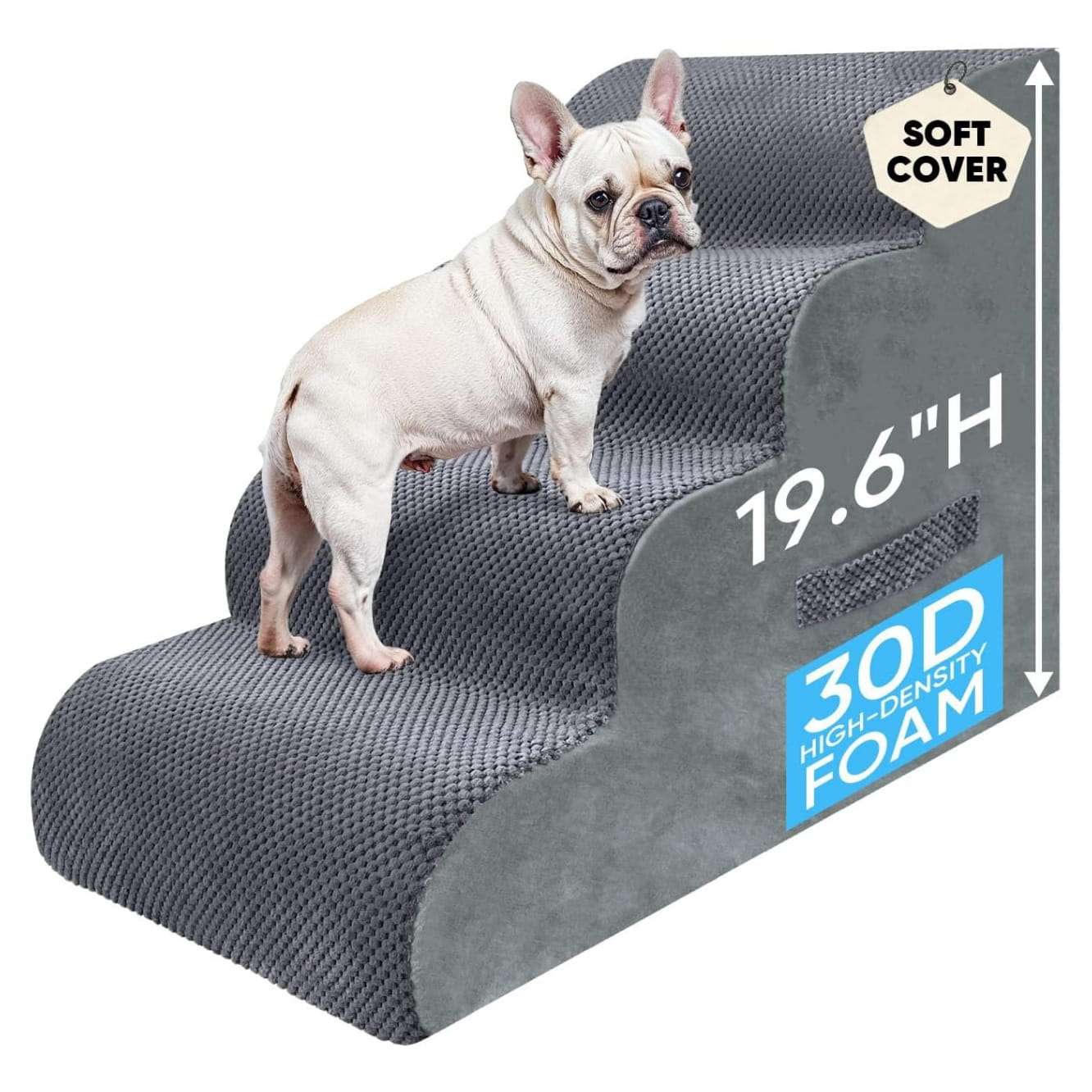 Escalera de espuma de cuatro escalones para perros y gatos con base antideslizante y funda lavable