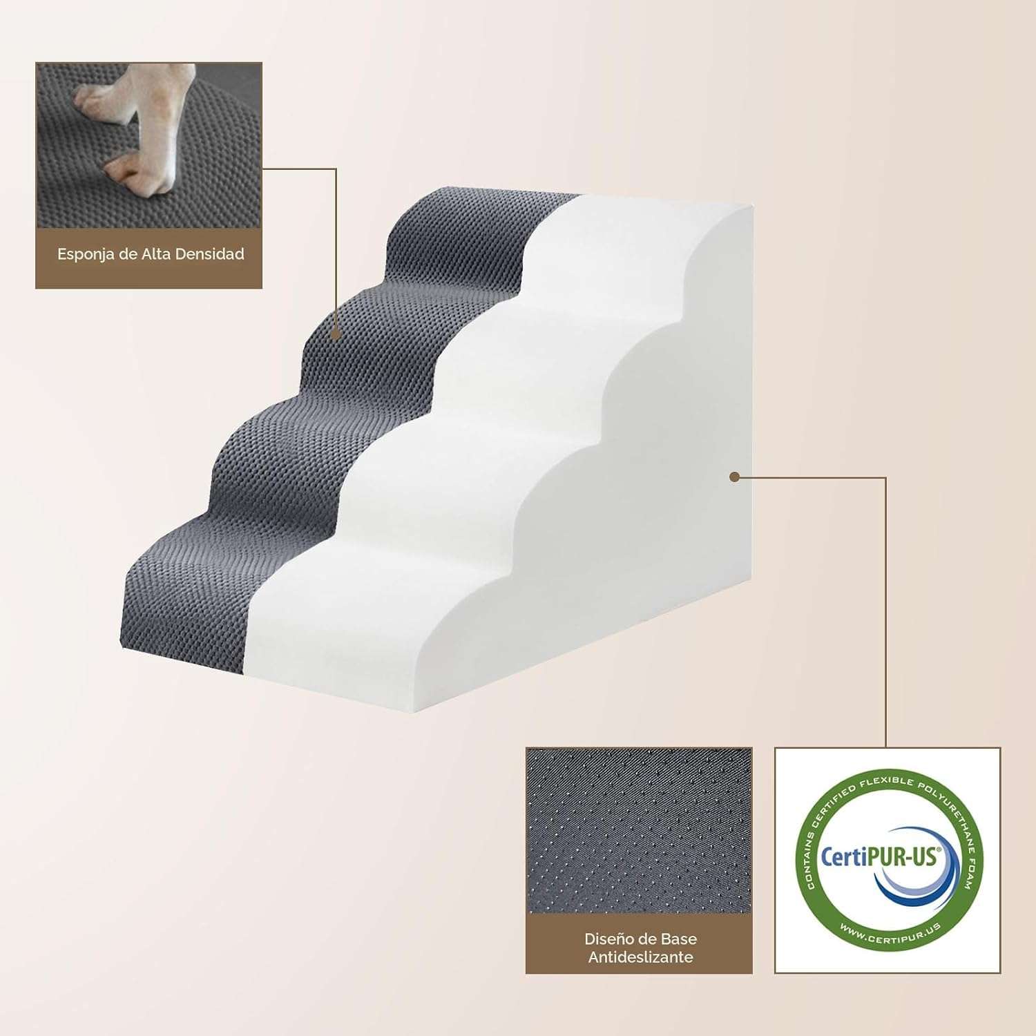 Escalera de espuma de cuatro escalones para perros y gatos con base antideslizante y funda lavable