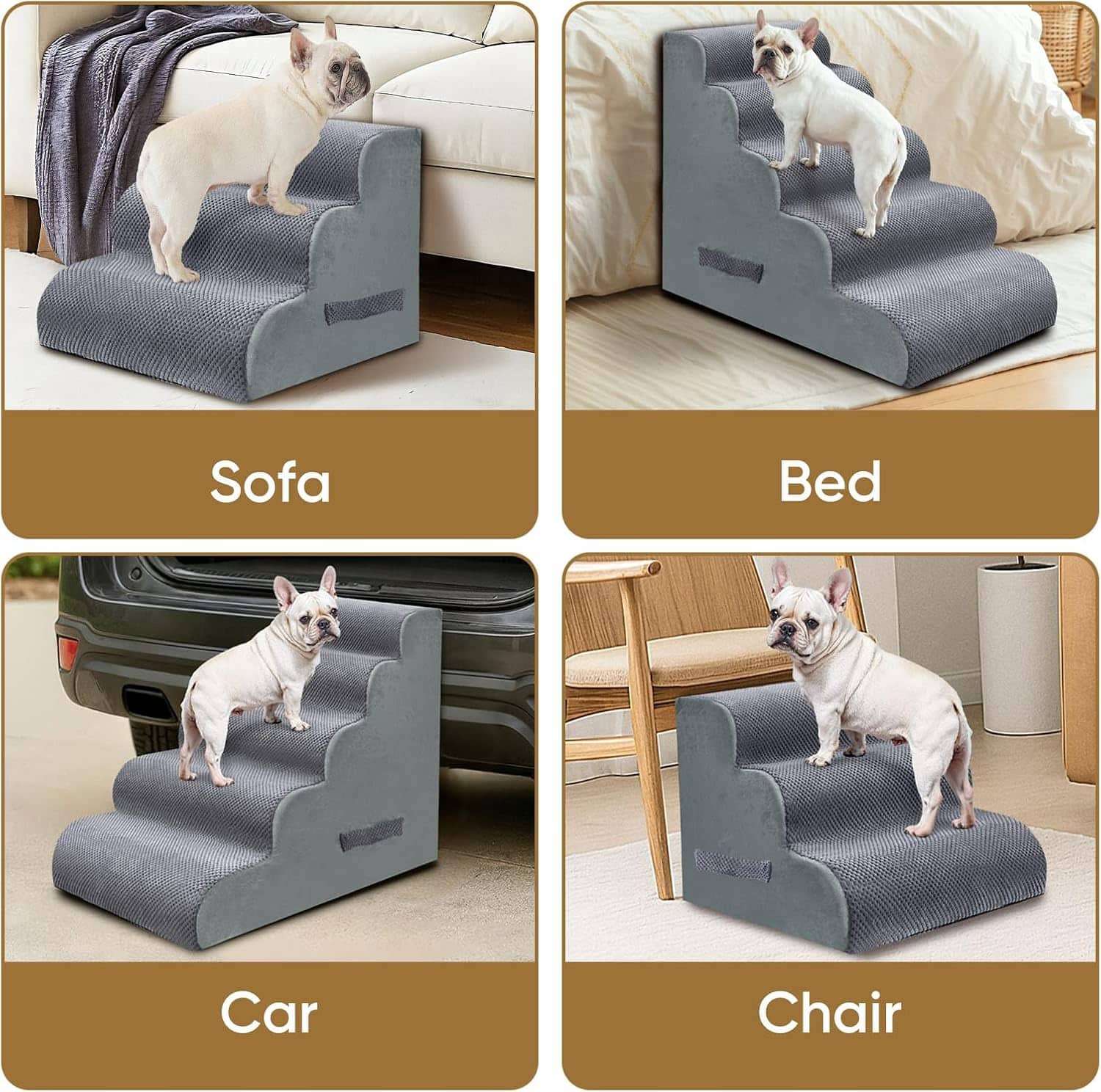 Escalera de espuma de cuatro escalones para perros y gatos con base antideslizante y funda lavable