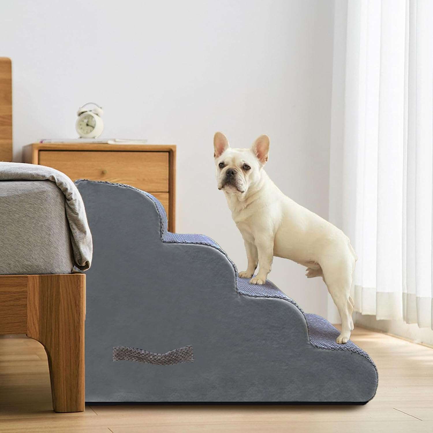 Escalera de espuma de cuatro escalones para perros y gatos con base antideslizante y funda lavable