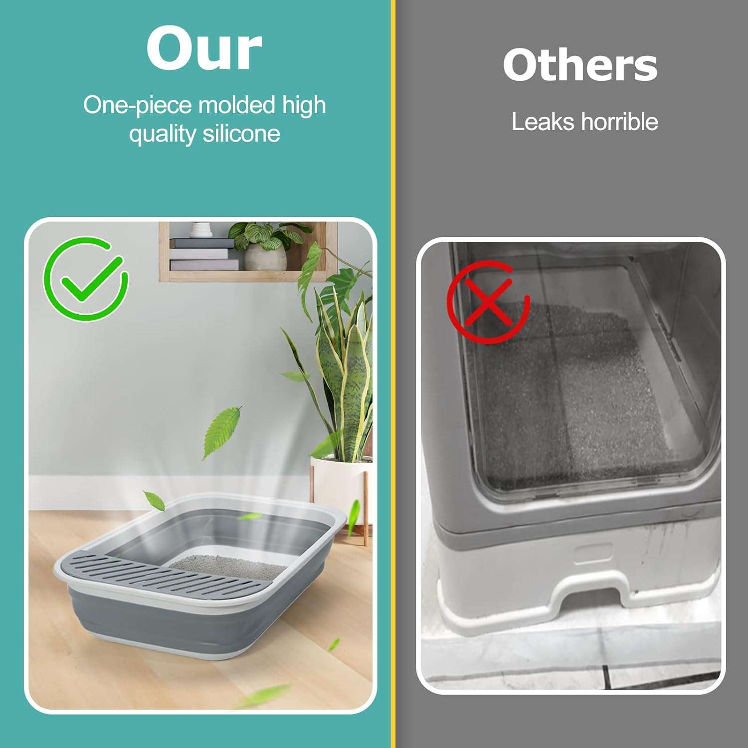 caja de arena plegable para gatos con altura ajustable y soporte para cuchara, diseño portátil y fácil de limpiar