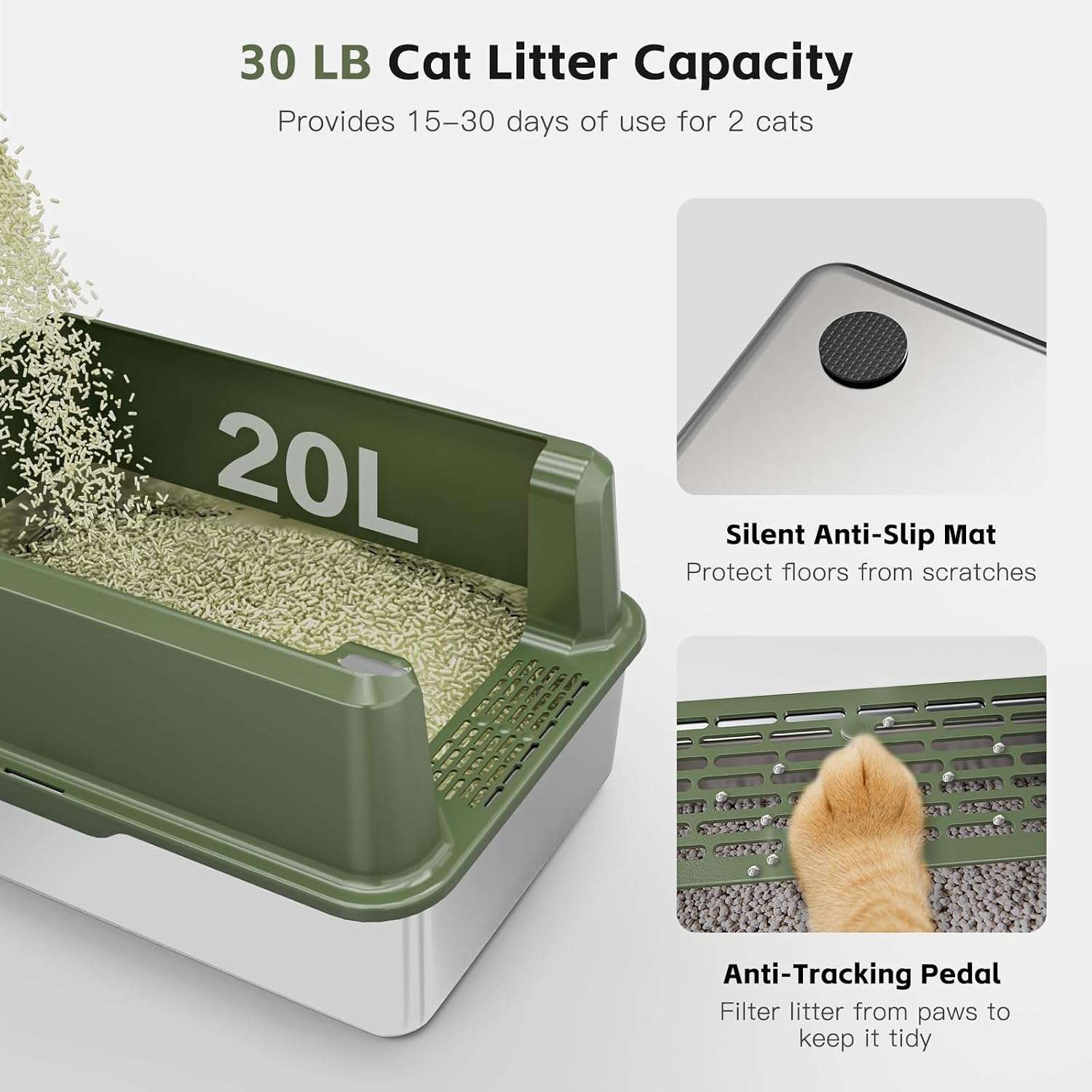 caja de arena de acero inoxidable para gatos tamaño xl con paredes altas y tapa para evitar salpicaduras
