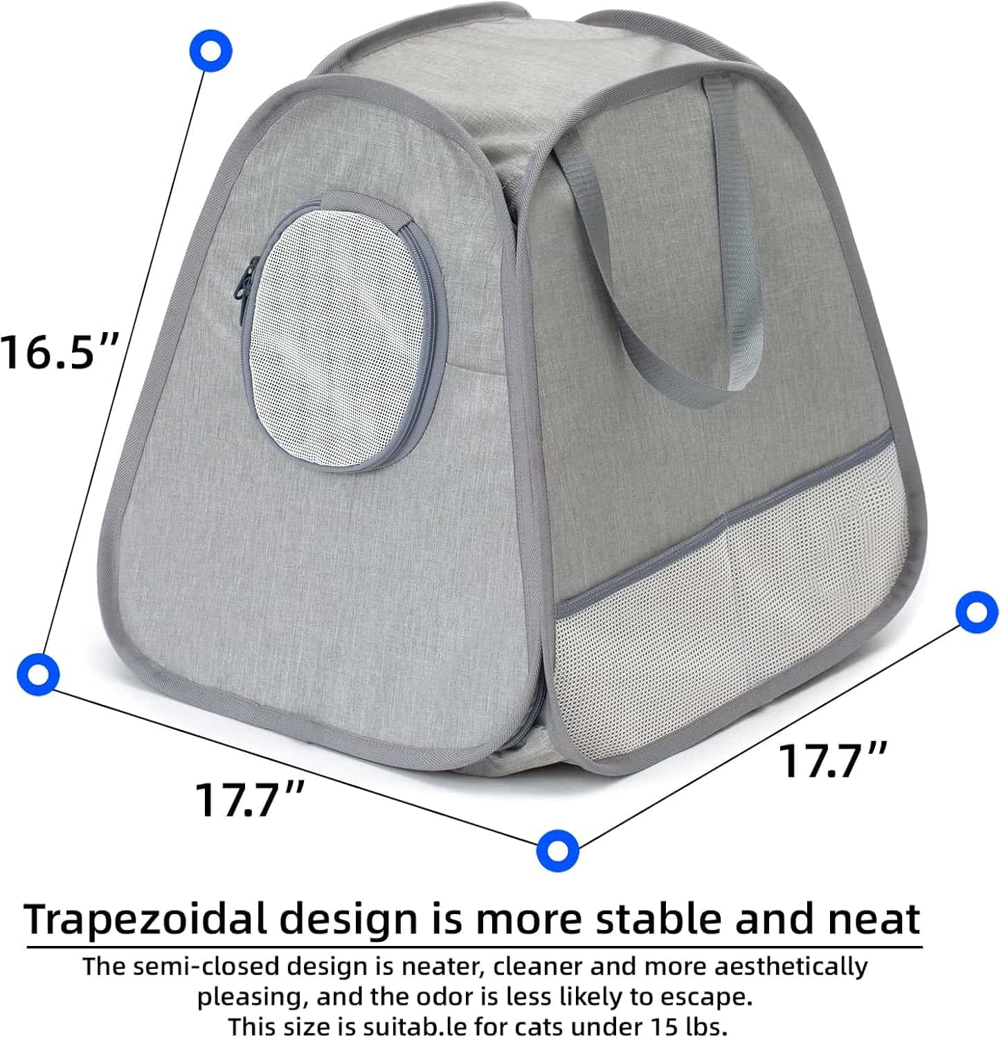 arenero portátil y plegable para gatos en tela oxford impermeable con diseño trapezoidal antivuelcos, ideal para viajes