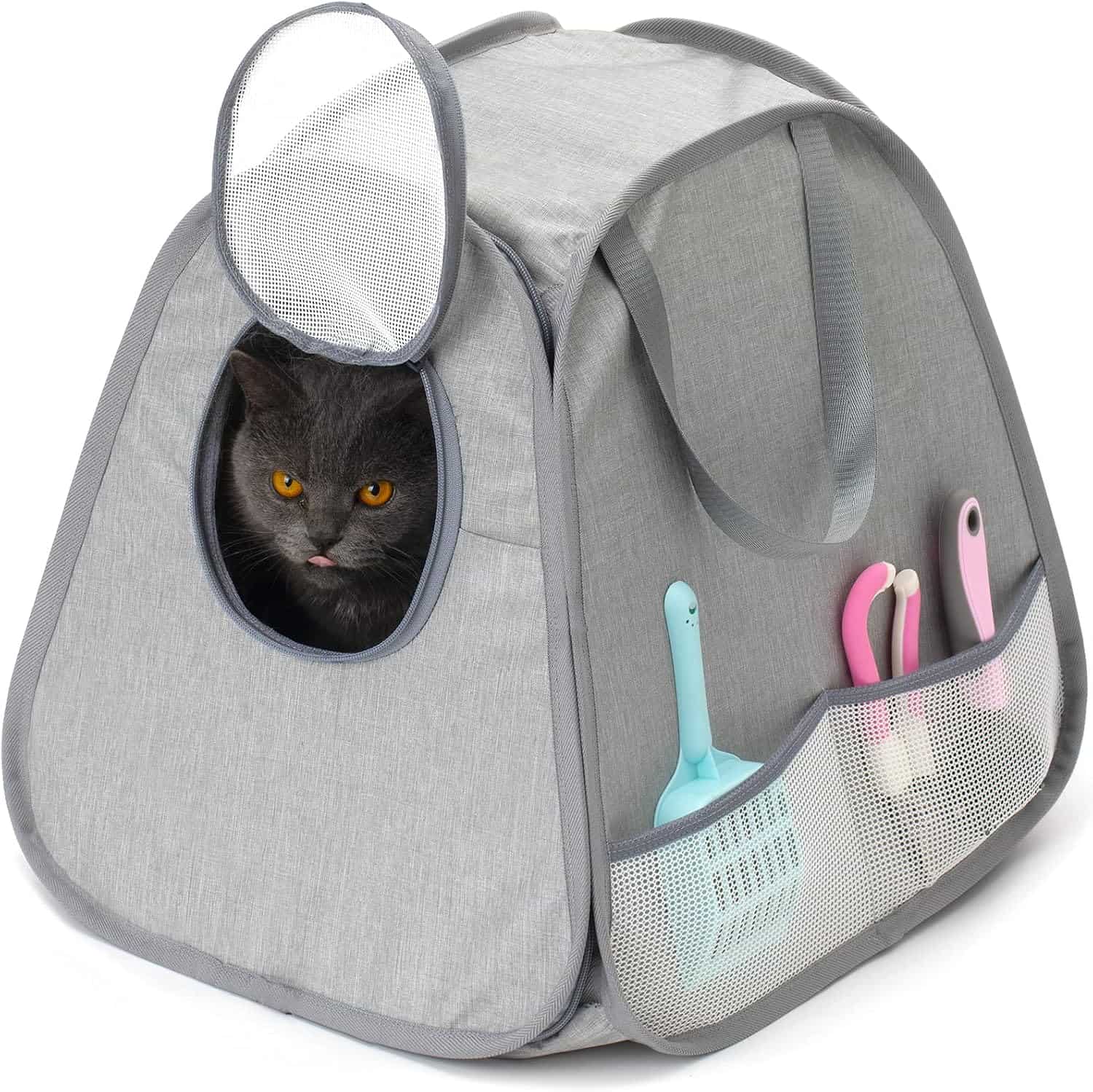 arenero portátil y plegable para gatos en tela oxford impermeable con diseño trapezoidal antivuelcos, ideal para viajes