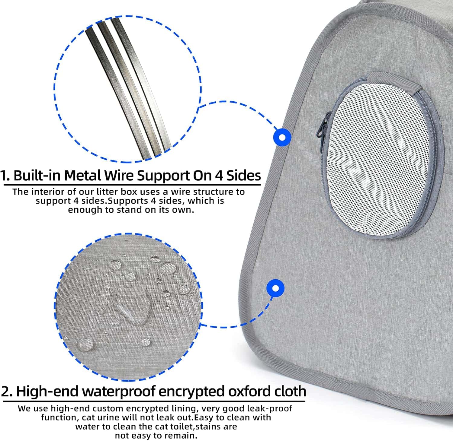 arenero portátil y plegable para gatos en tela oxford impermeable con diseño trapezoidal antivuelcos, ideal para viajes