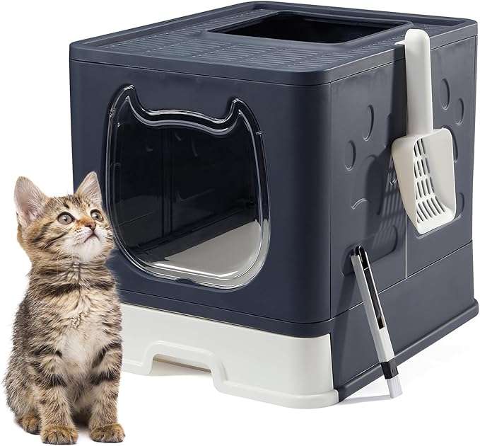 arenero plegable y cerrado para gatos color negro de 41.14 centimetros con bandeja extraible y pala ideal para chile