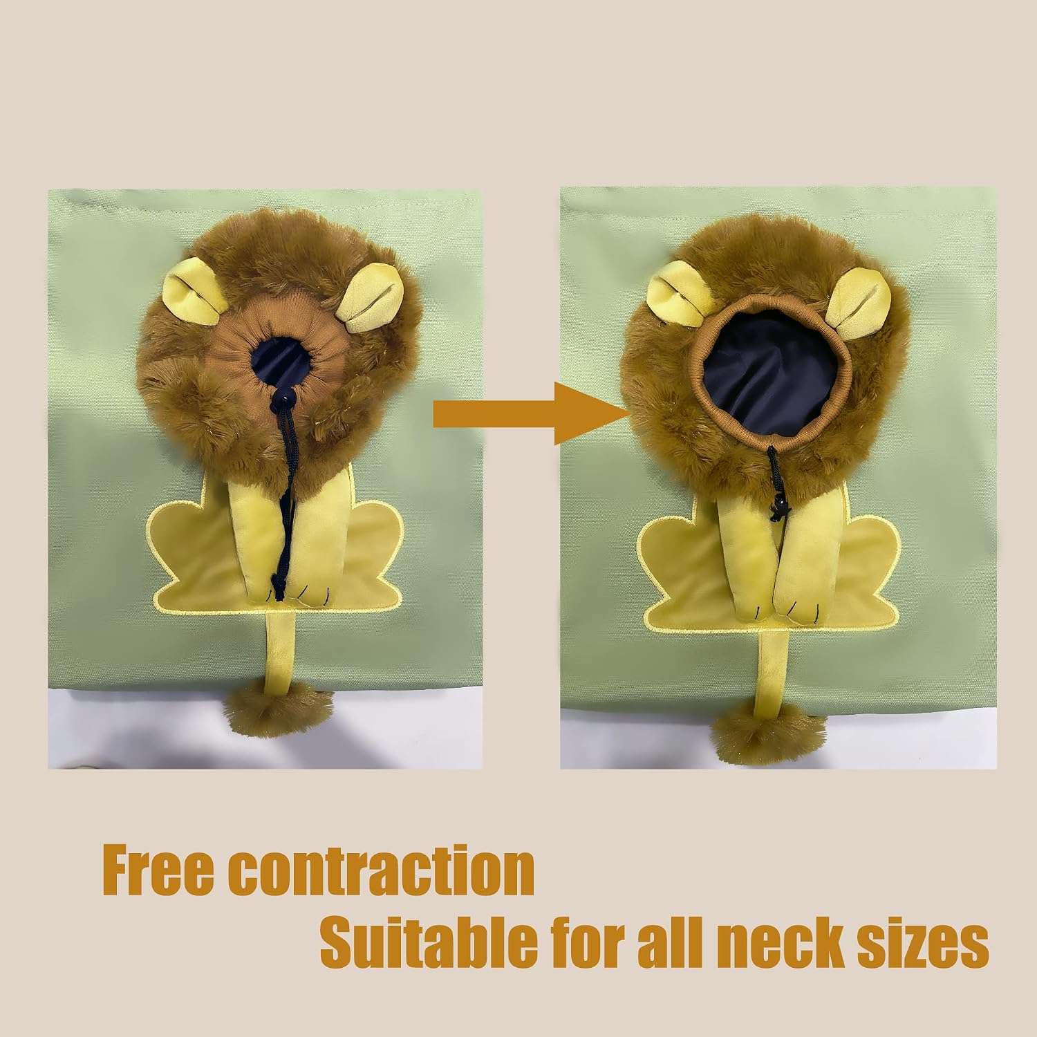 Bolsa de hombro de lona para mascotas con diseno de leon y abertura frontal.