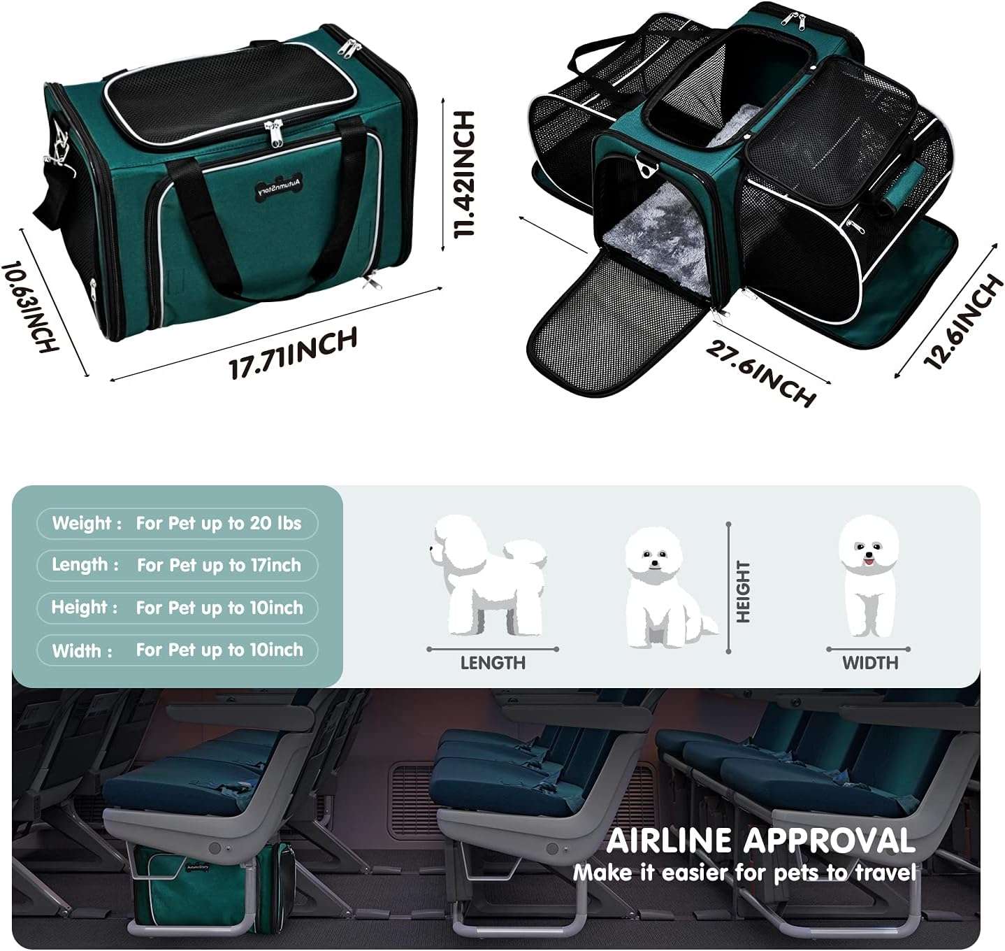 Bolso transportador de mascotas para viajes con diseño vertical base rigida y malla transpirable