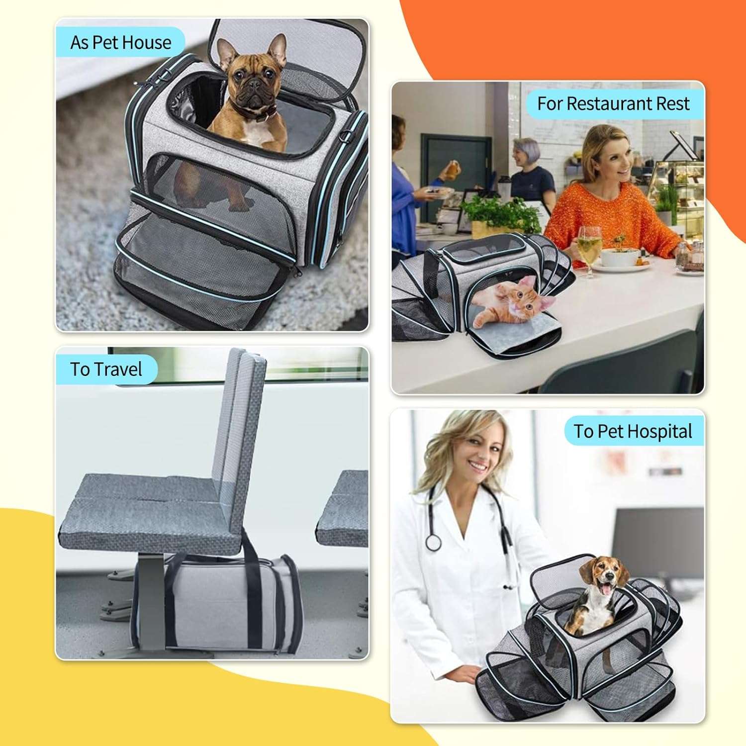Bolso Transportador Expandible para Mascotas 45x27x27 Cm (Aprobado por Aerolíneas) - Imagen 8