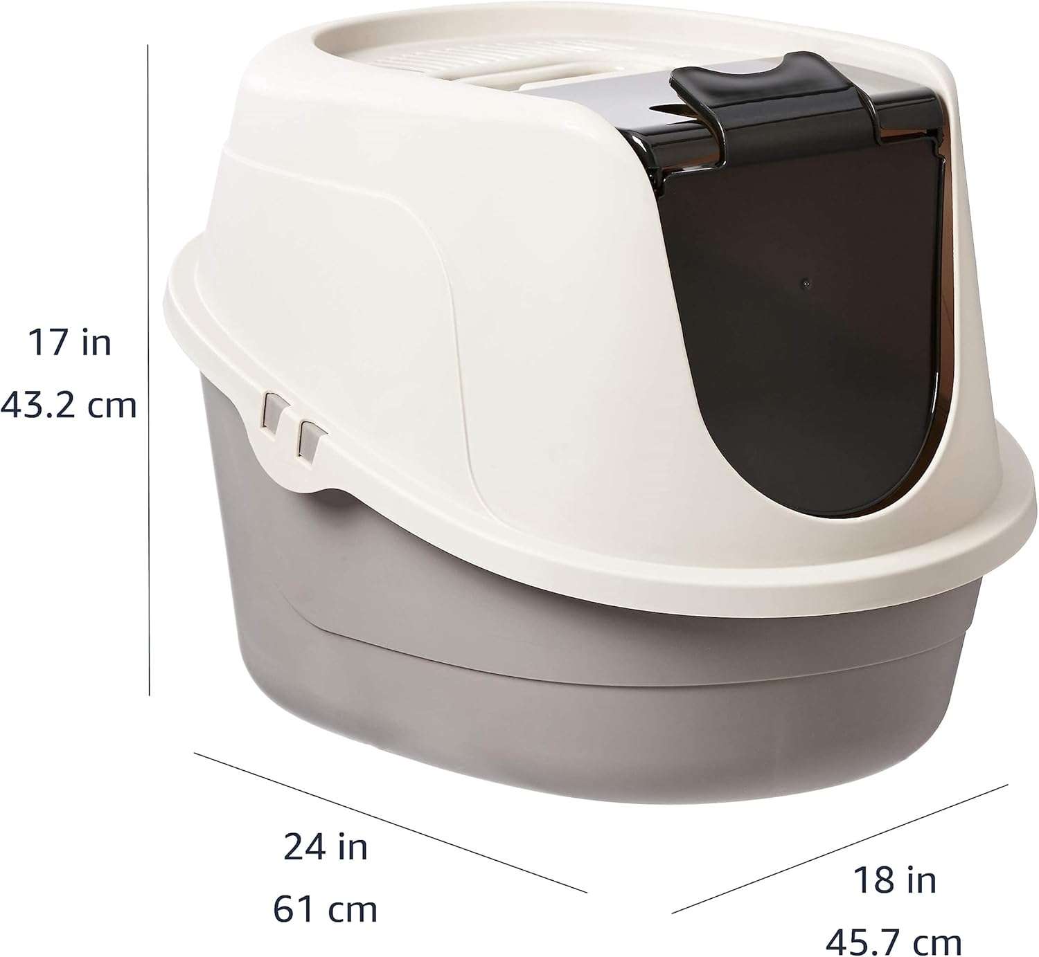 caja de arena cerrada con capucha para gatos en color multicolor con puerta oscilante y filtro de olores