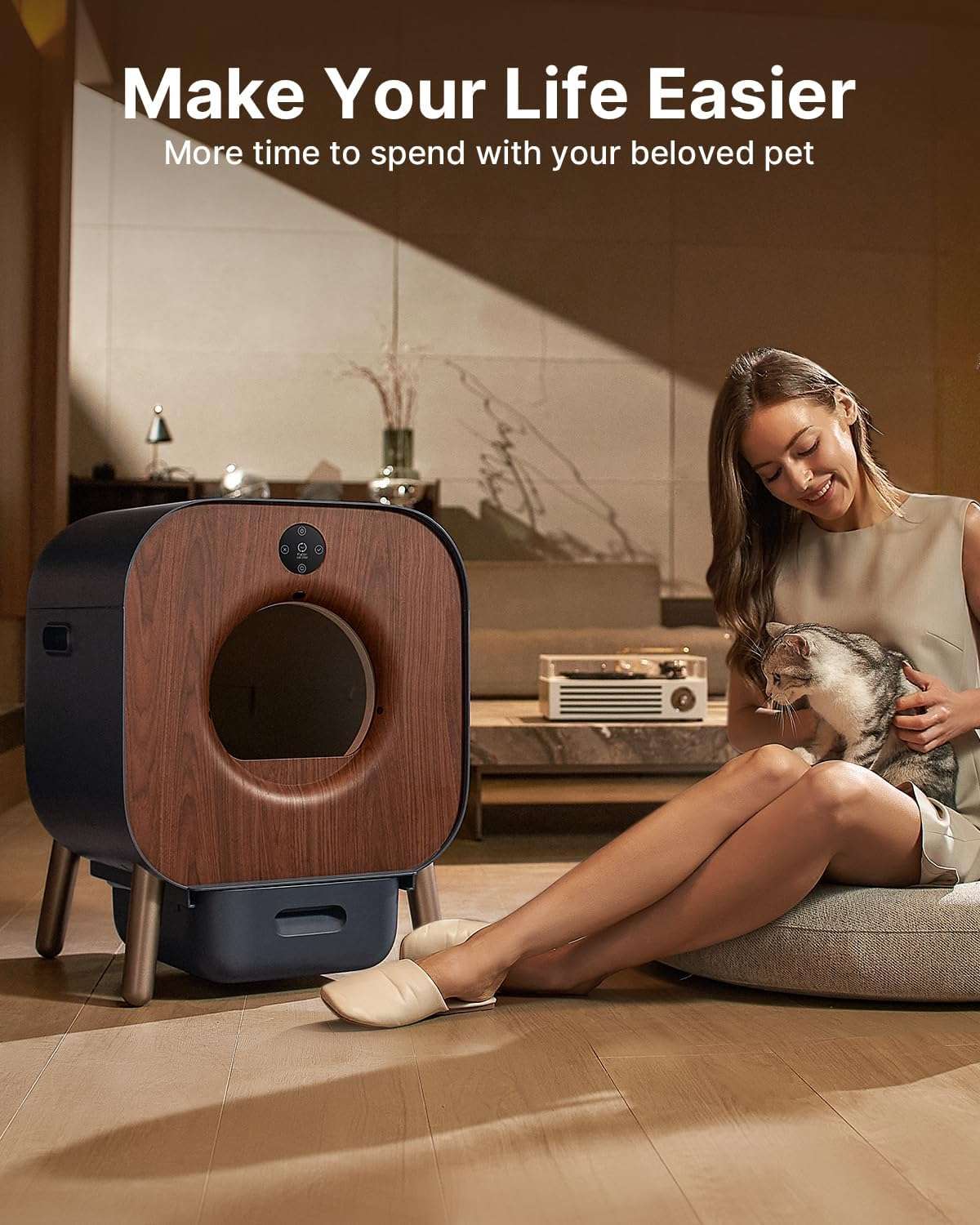 caja de arena cerrada y plegable para gatos con cajón extraíble, salida superior y pala con soporte