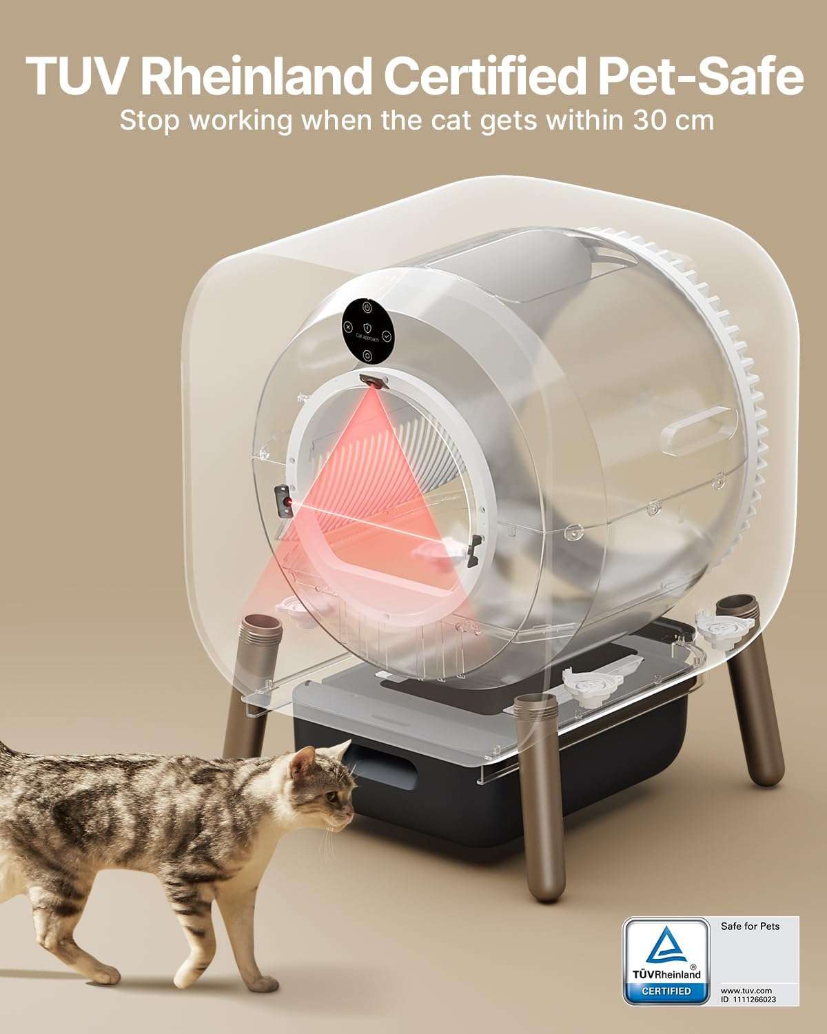 caja de arena cerrada y plegable para gatos con cajón extraíble, salida superior y pala con soporte