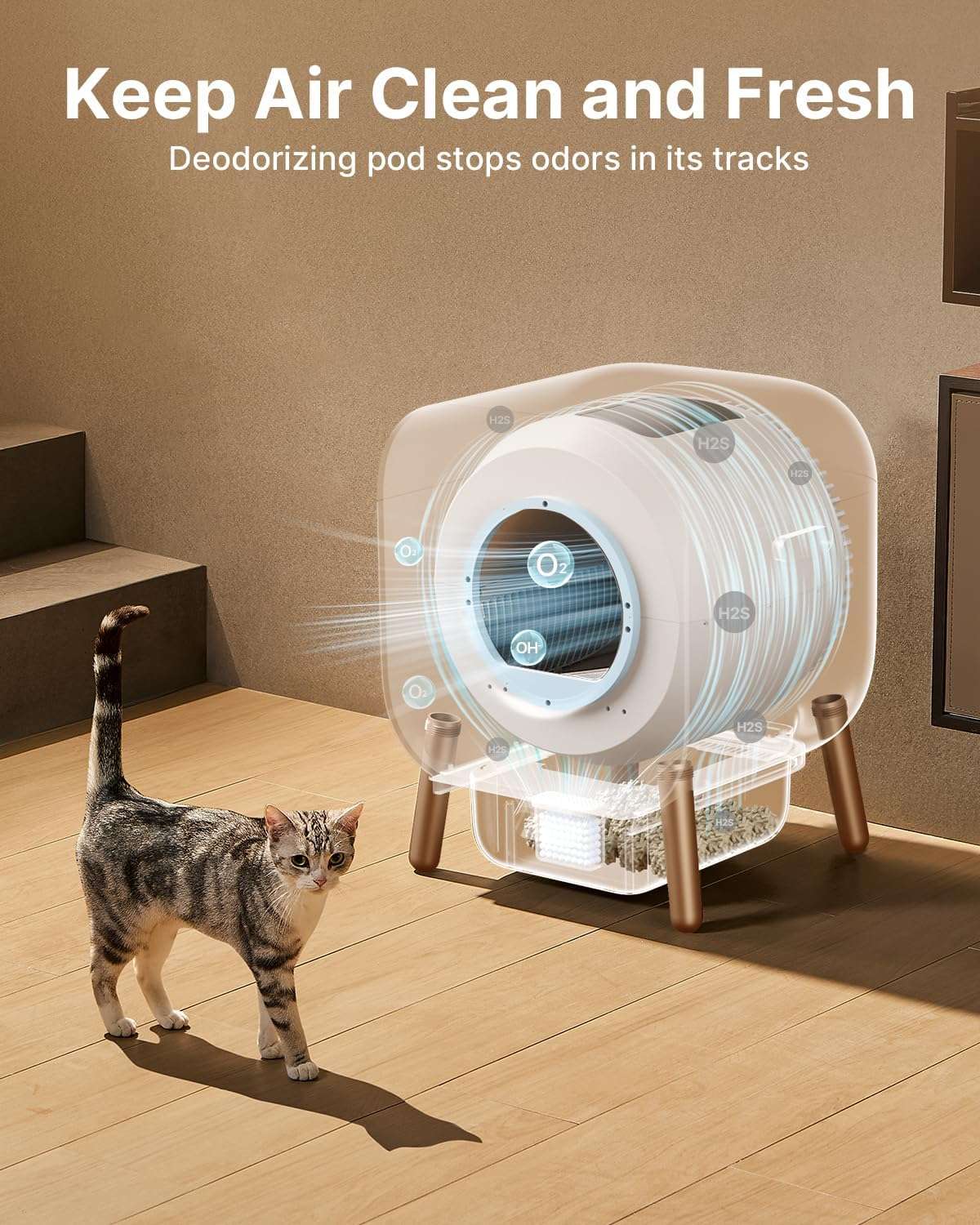 caja de arena cerrada y plegable para gatos con cajón extraíble, salida superior y pala con soporte
