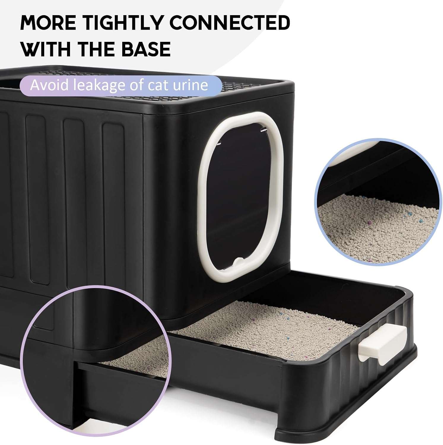 caja de arena cerrada y plegable para gatos con cajón extraíble, salida superior y pala con soporte