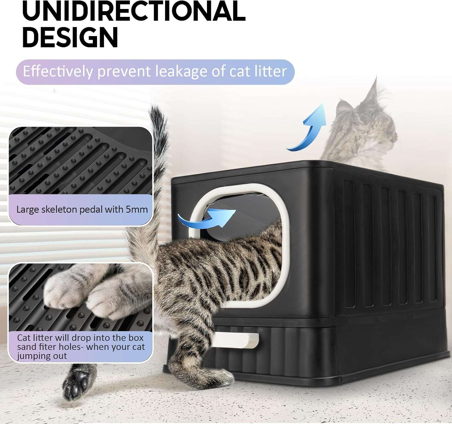 caja de arena cerrada y plegable para gatos con cajón extraíble, salida superior y pala con soporte