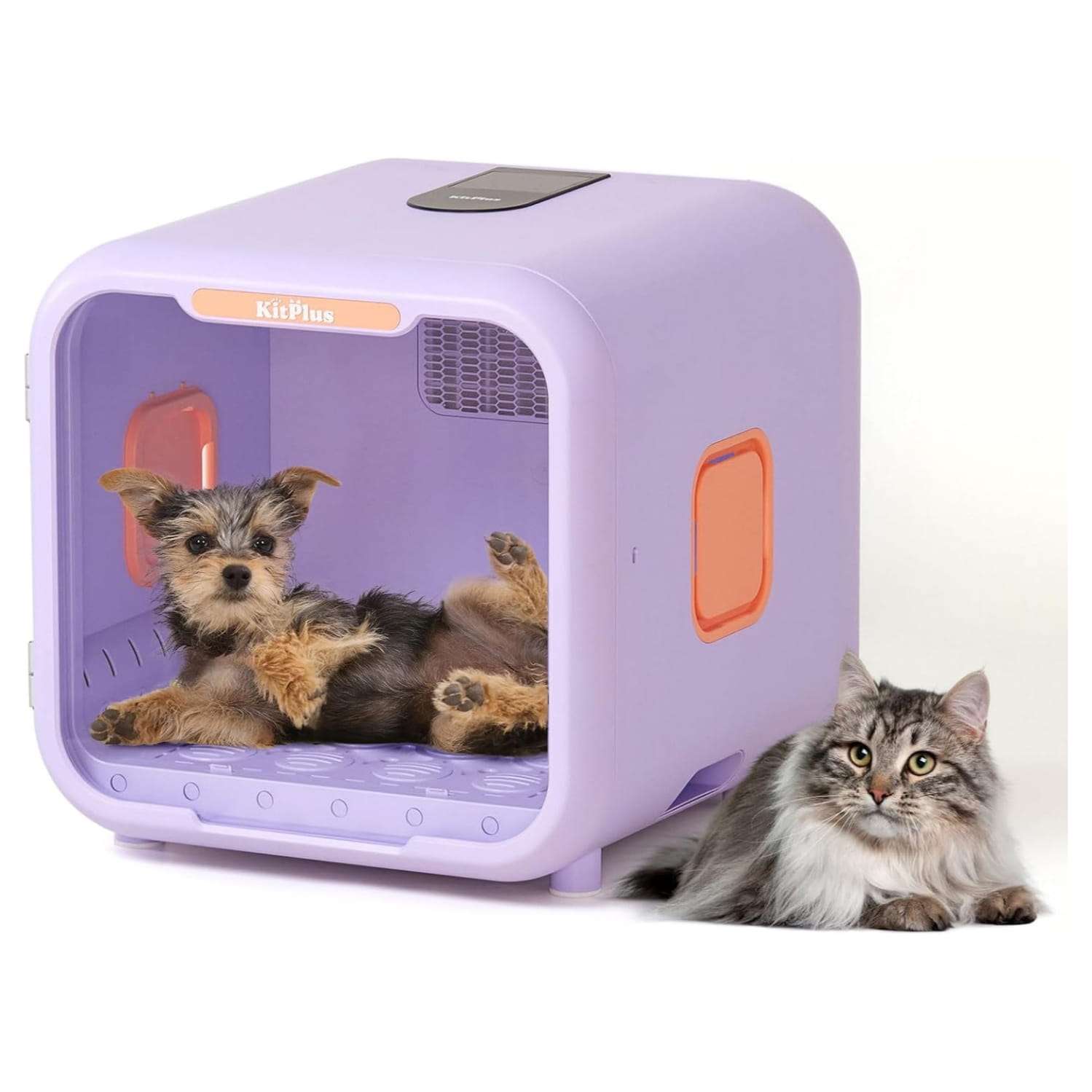 Caja secadora inteligente para mascotas con gran capacidad y control de temperatura.