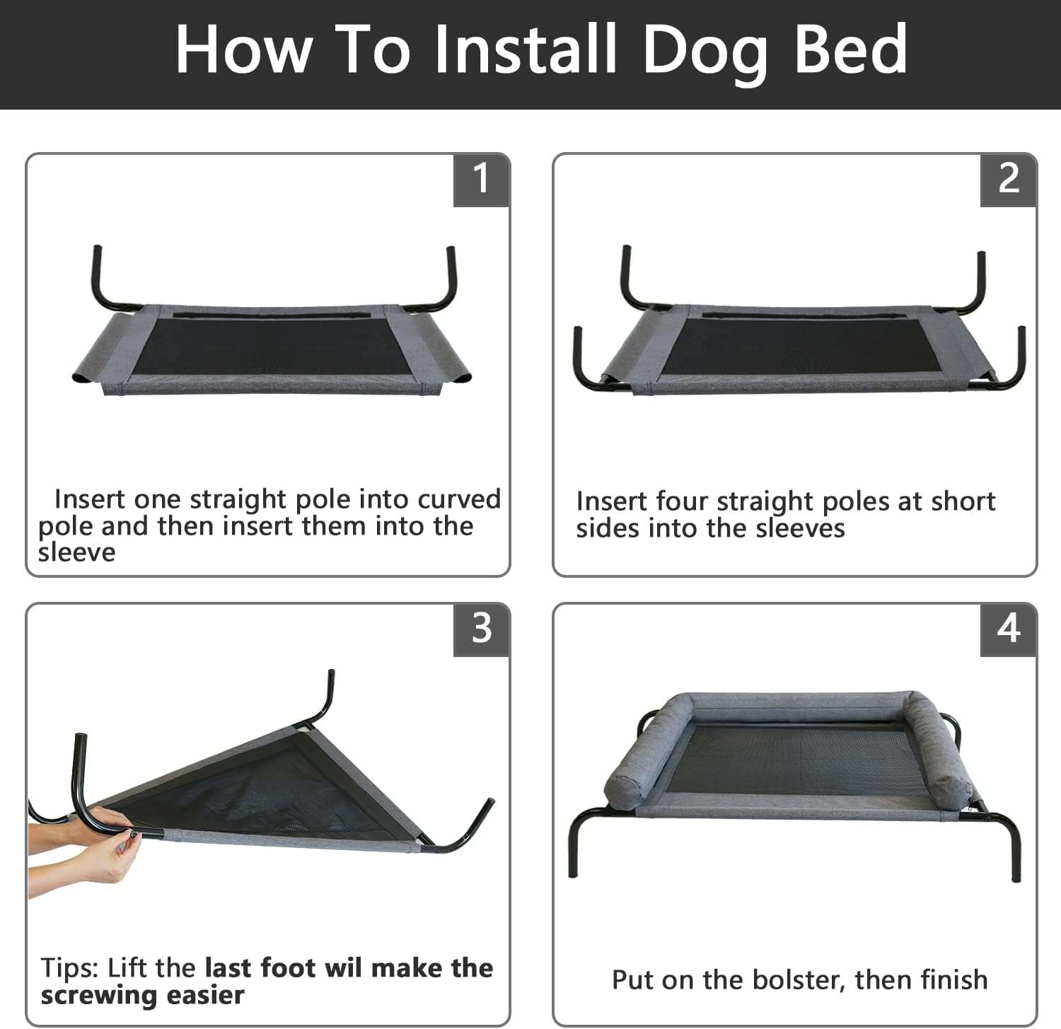 Cama elevada reforzada para perros de acero y tela impermeable