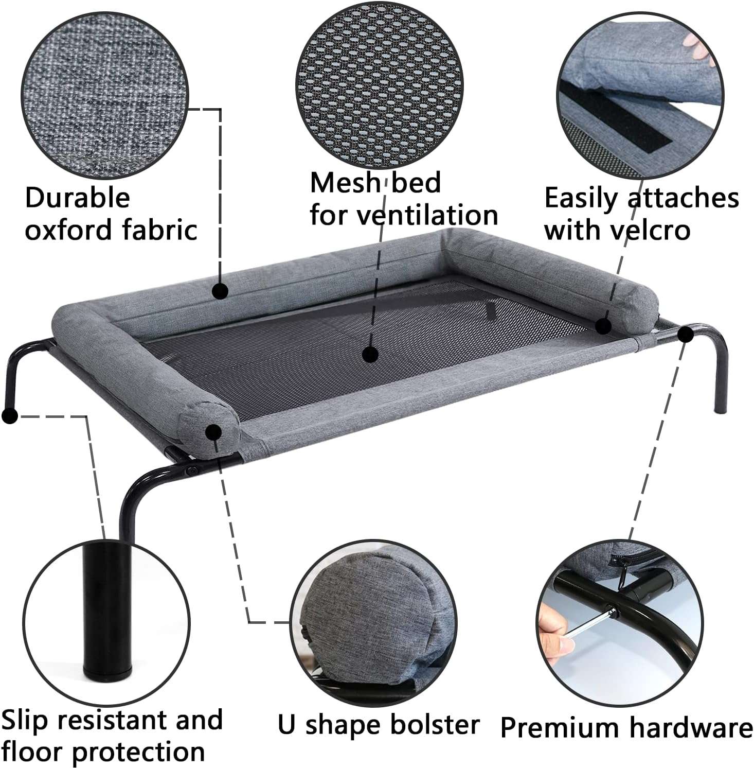 Cama elevada reforzada para perros de acero y tela impermeable