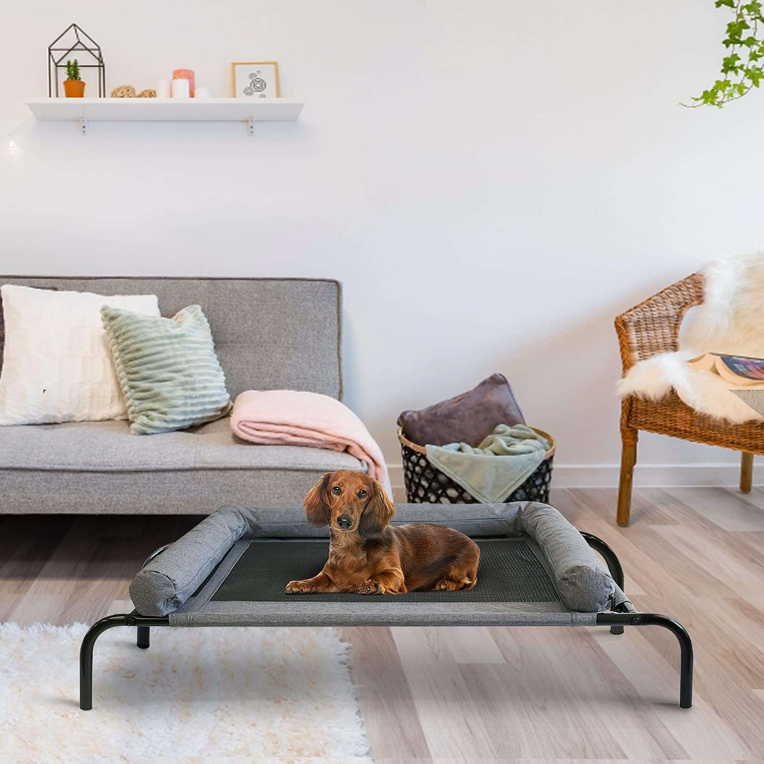 Cama elevada reforzada para perros de acero y tela impermeable