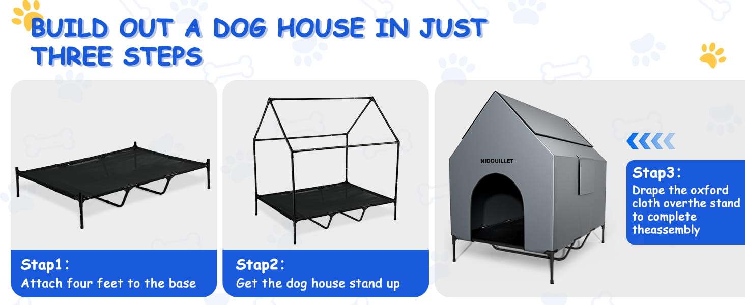 Casa grande impermeable para perros con cama elevada desmontable y ventanas de ventilacion