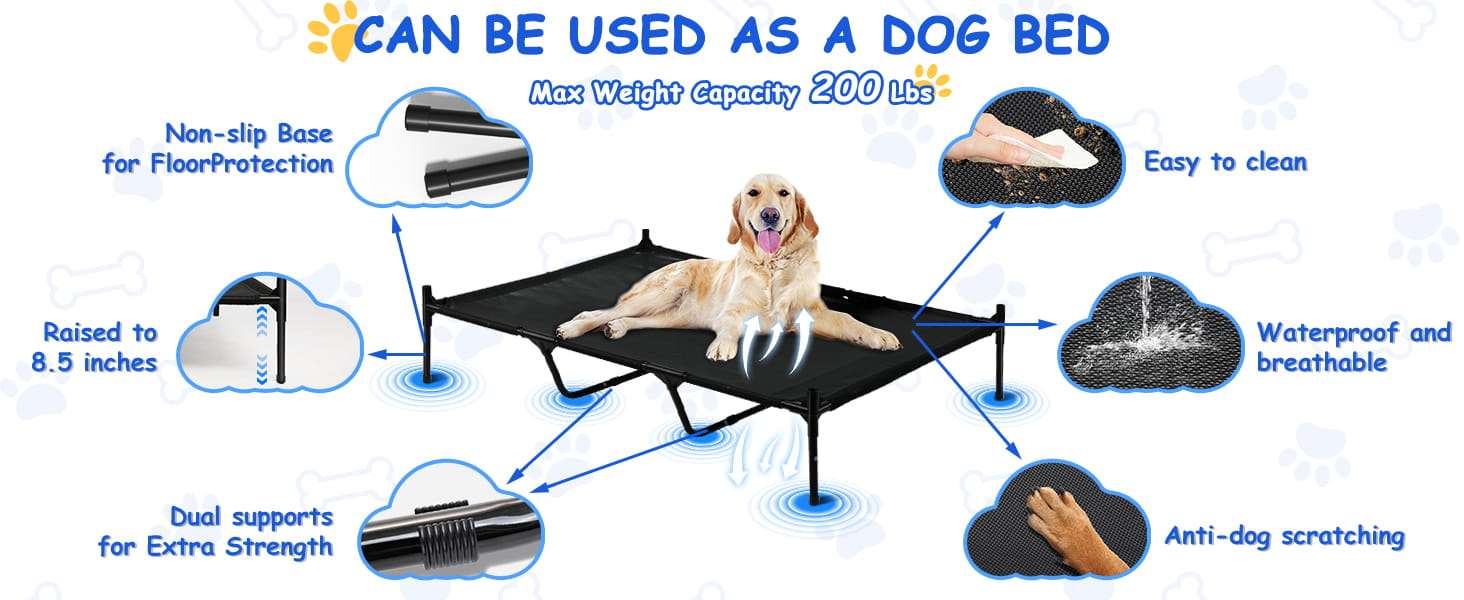 Casa grande impermeable para perros con cama elevada desmontable y ventanas de ventilacion