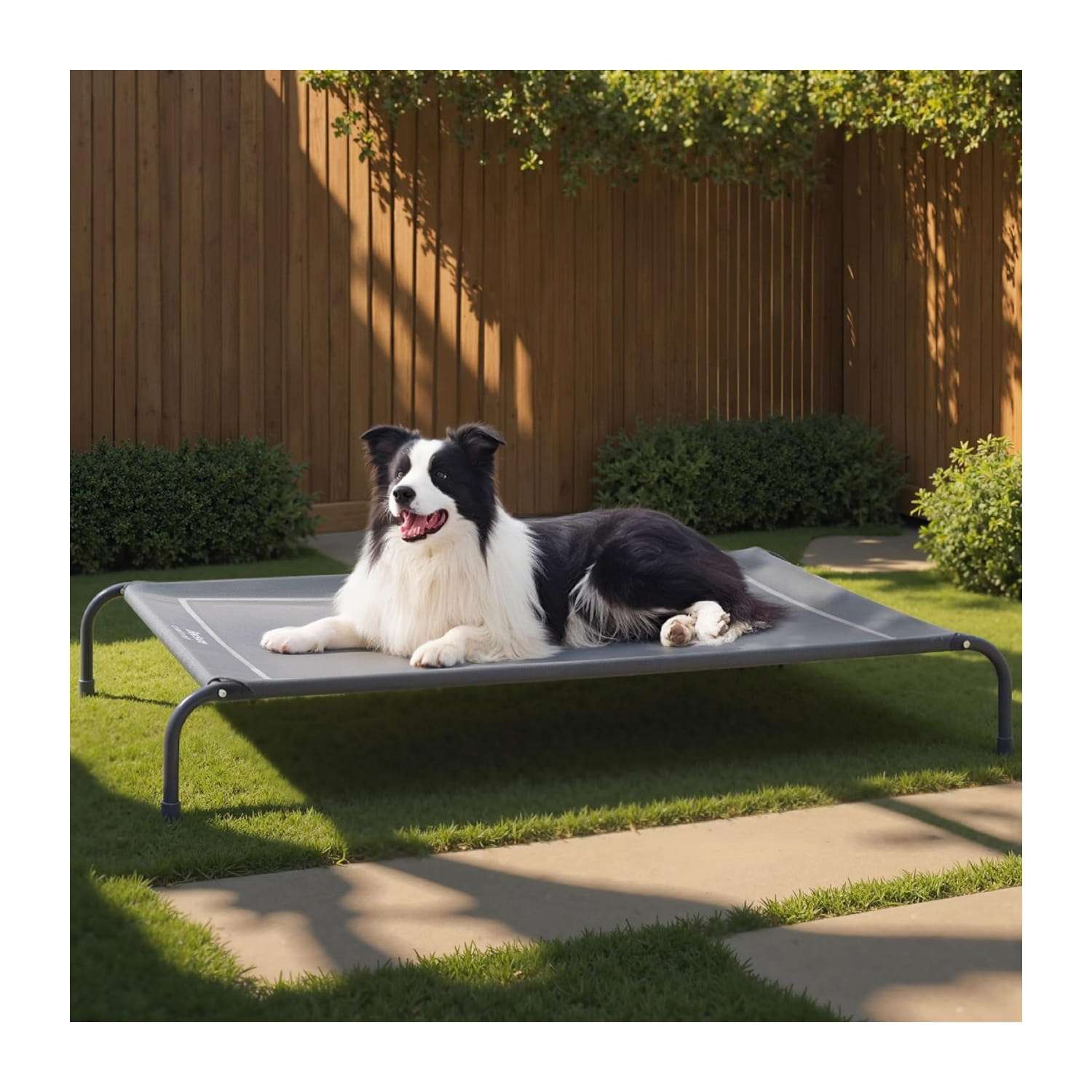 Cama elevada refrescante para perros con malla transpirable y estructura de metal