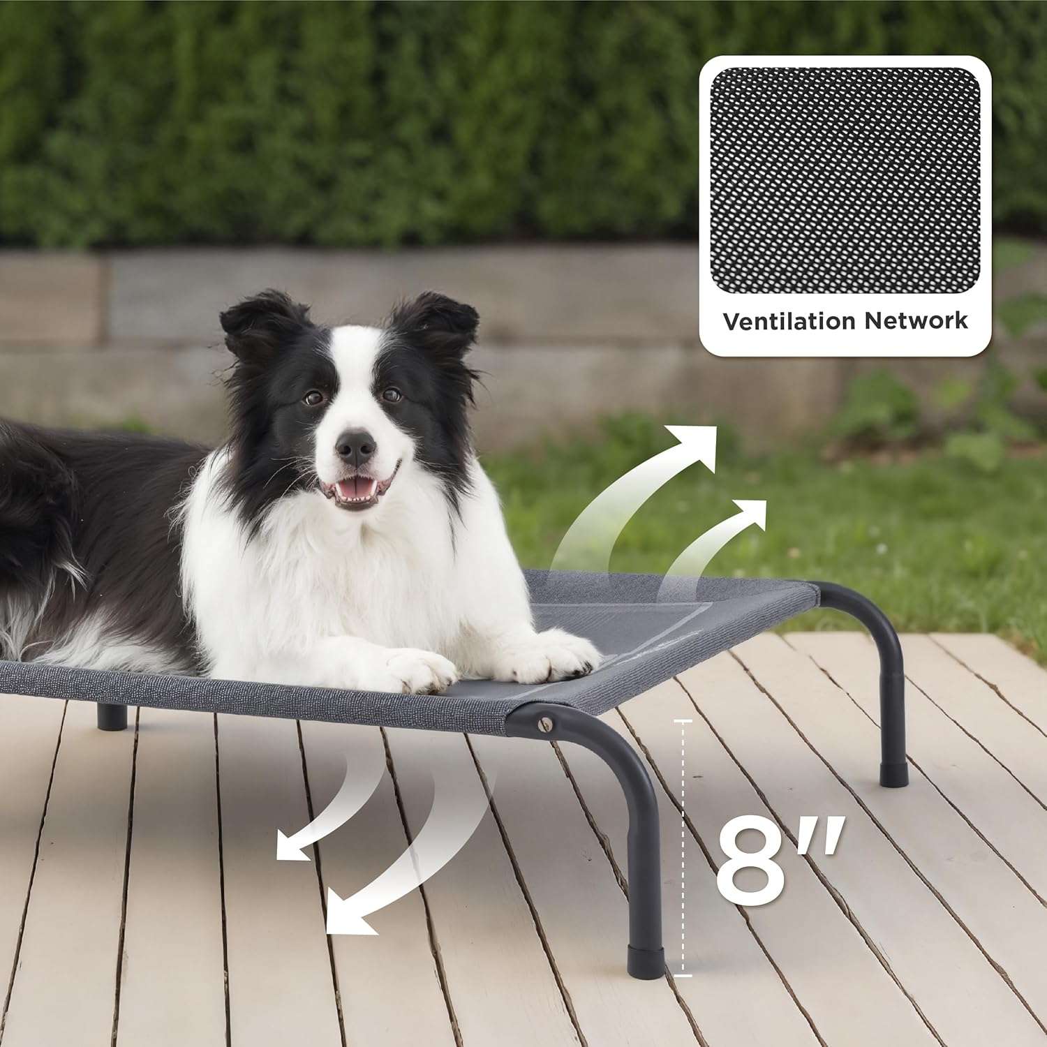 Cama elevada refrescante para perros con malla transpirable y estructura de metal