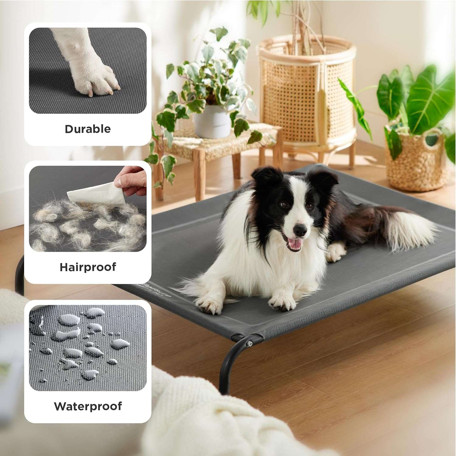 Cama elevada refrescante para perros con malla transpirable y estructura de metal