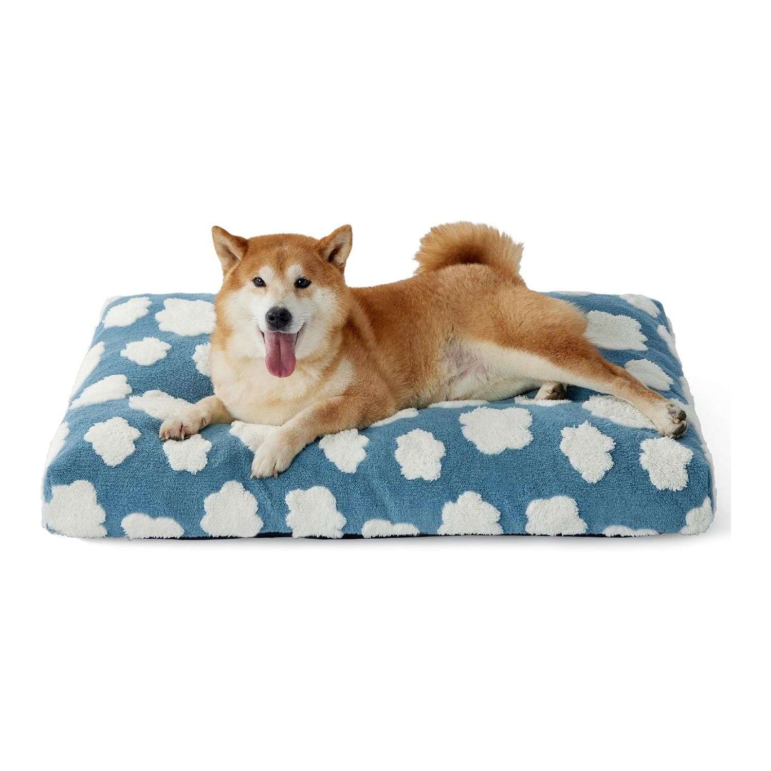 Cama colchón impermeable para perros y gatos con forro interior protector y funda de sherpa jacquard.