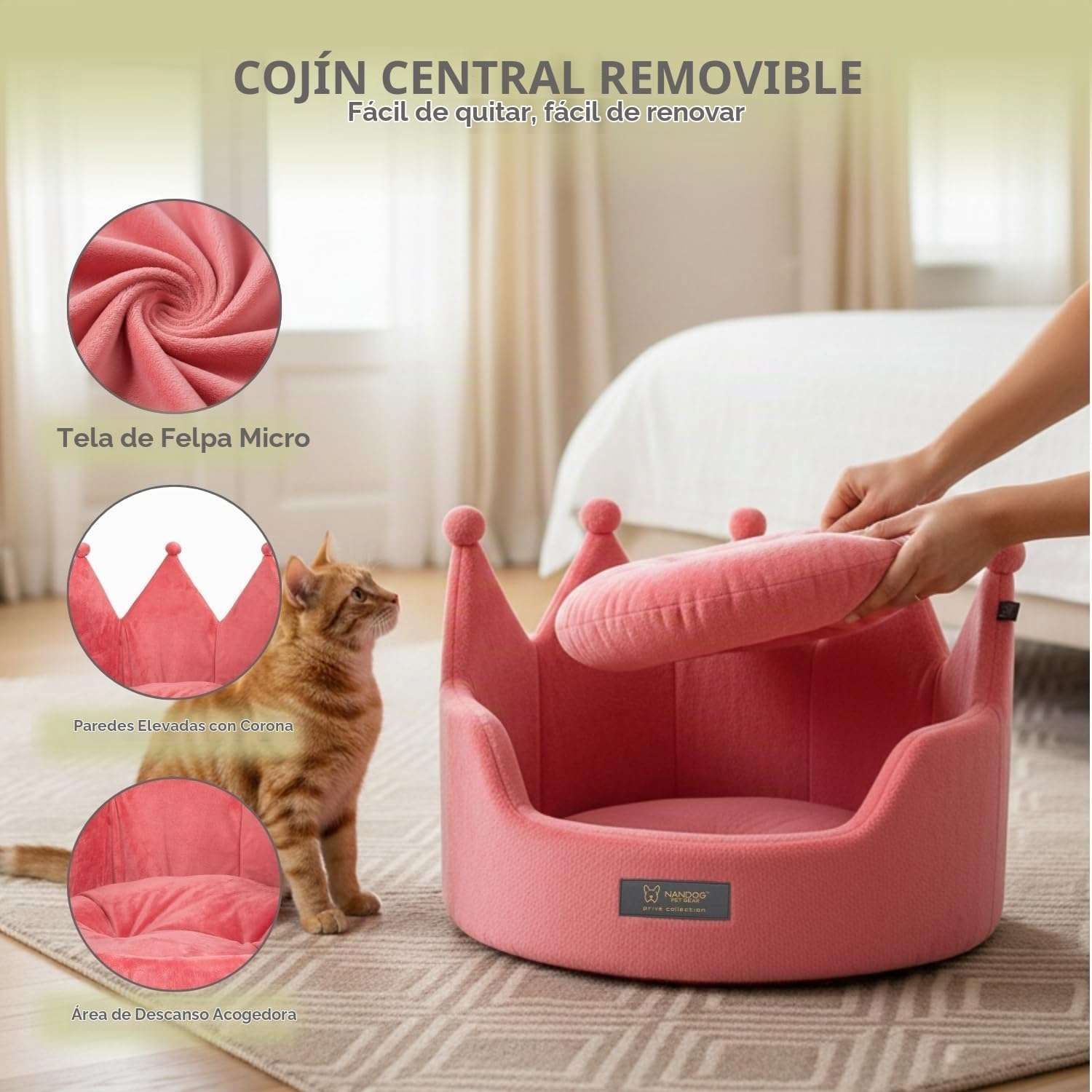 Cama Redonda Corona de Microfelpa Ultrasuave para Mascotas 40x40x30 Cm - Imagen 6