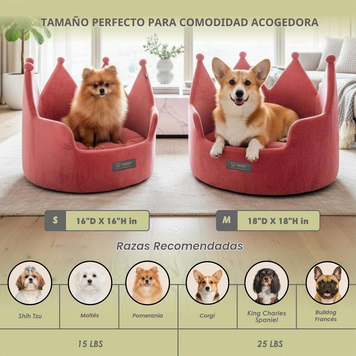 Cama Redonda Corona de Microfelpa Ultrasuave para Mascotas 40x40x30 Cm - Imagen 7