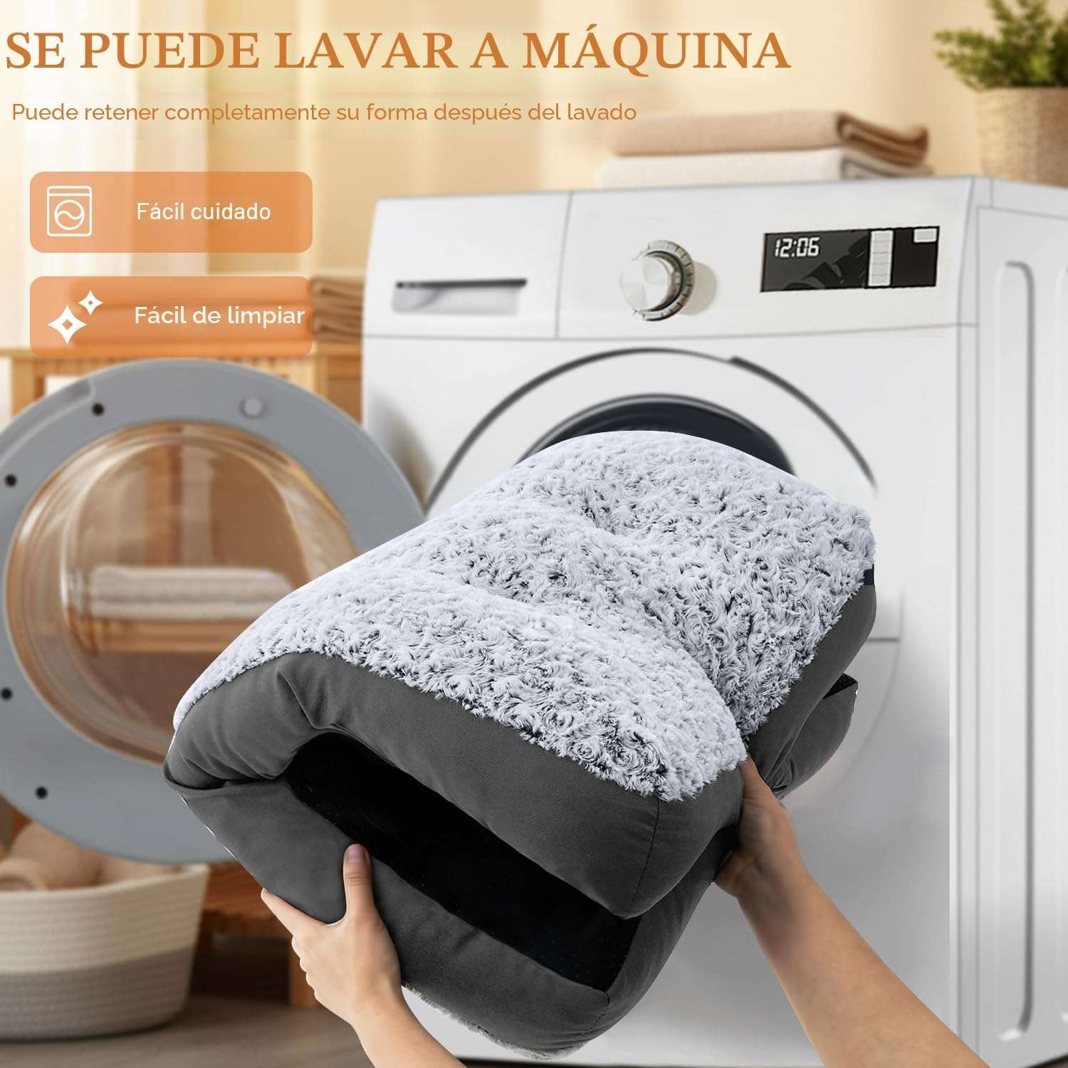 Cama premium para perros con superficie de terciopelo rosa bordes resistentes y base impermeable.