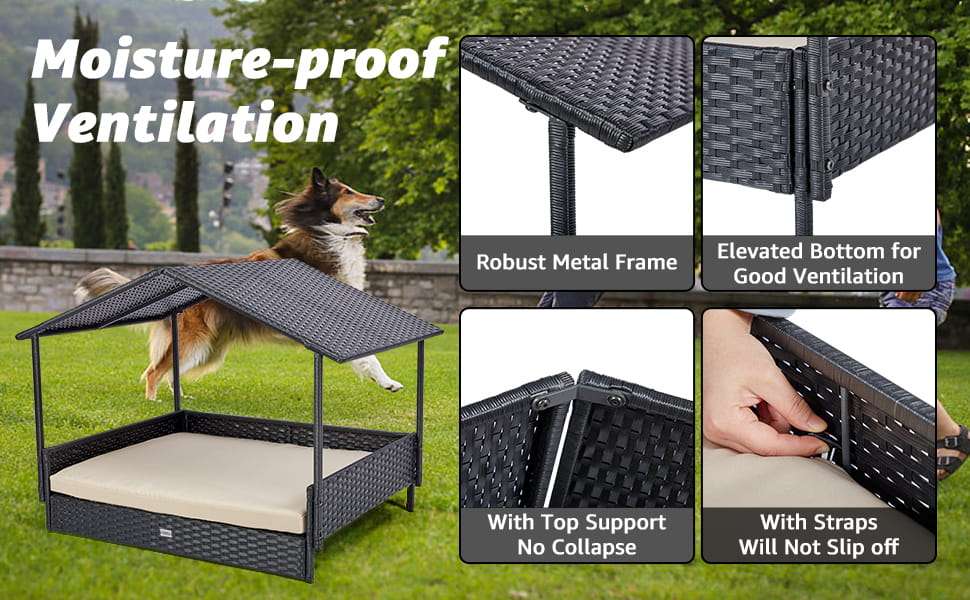 Casa de ratan para perros con techo extraible y cojin lavable