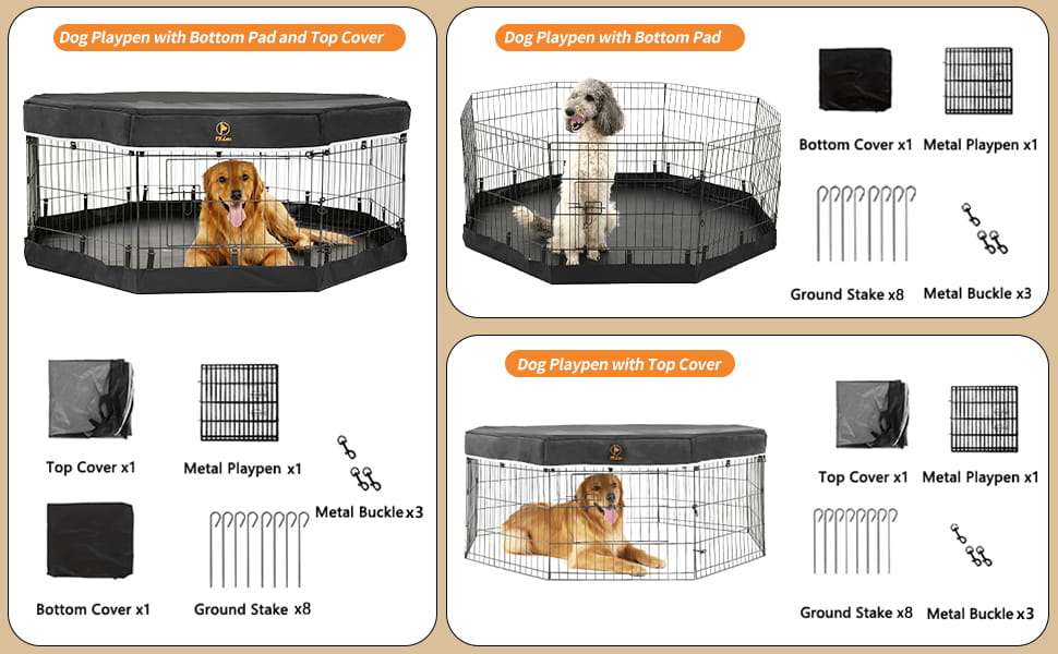 Corral plegable para perros con paneles de metal base impermeable y cubierta protectora lavable