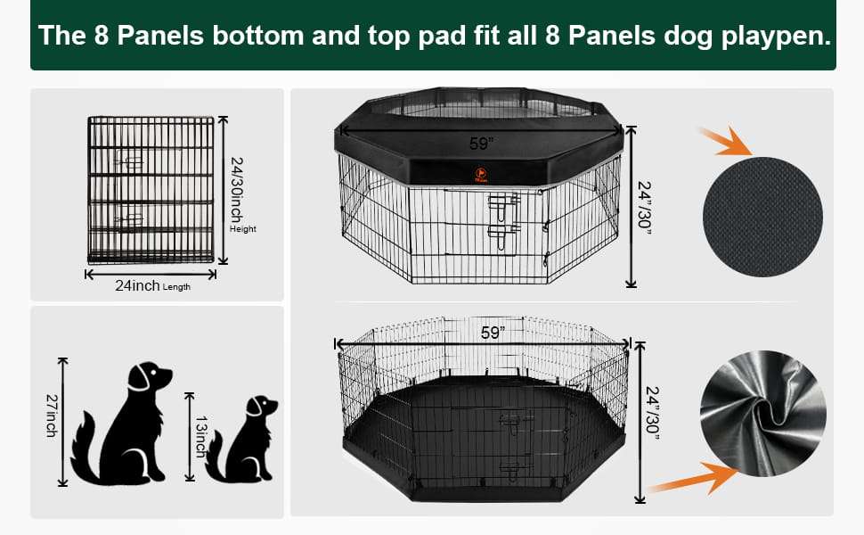 Corral plegable para perros con paneles de metal base impermeable y cubierta protectora lavable