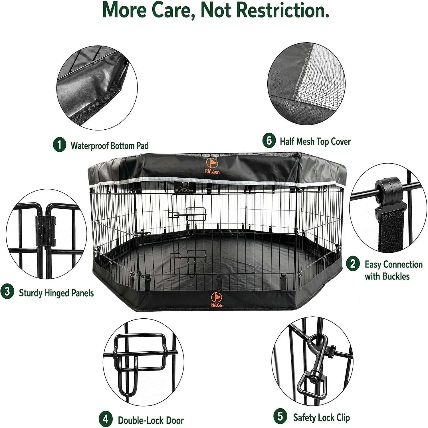 Corral plegable para perros con paneles de metal base impermeable y cubierta protectora lavable