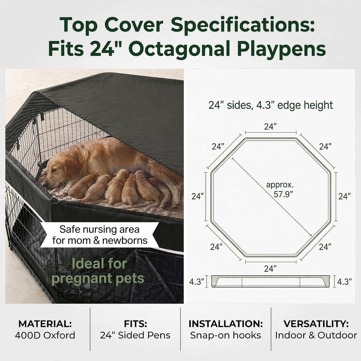 Corral plegable para perros con paneles de metal base impermeable y cubierta protectora lavable