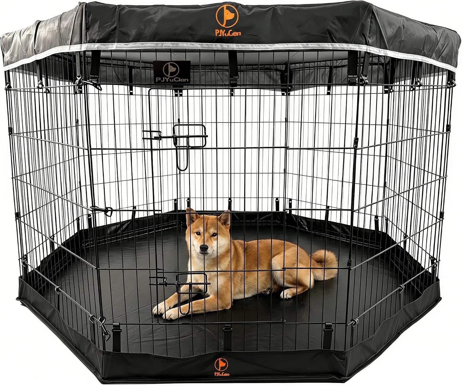 Corral plegable para perros con paneles de metal base impermeable y cubierta protectora lavable