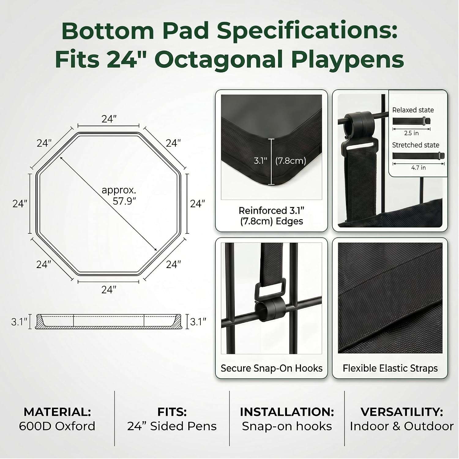 Corral plegable para perros con paneles de metal base impermeable y cubierta protectora lavable