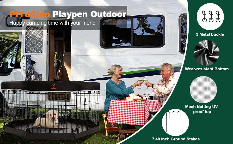 Corral plegable para perros con paneles de metal base impermeable y cubierta protectora lavable