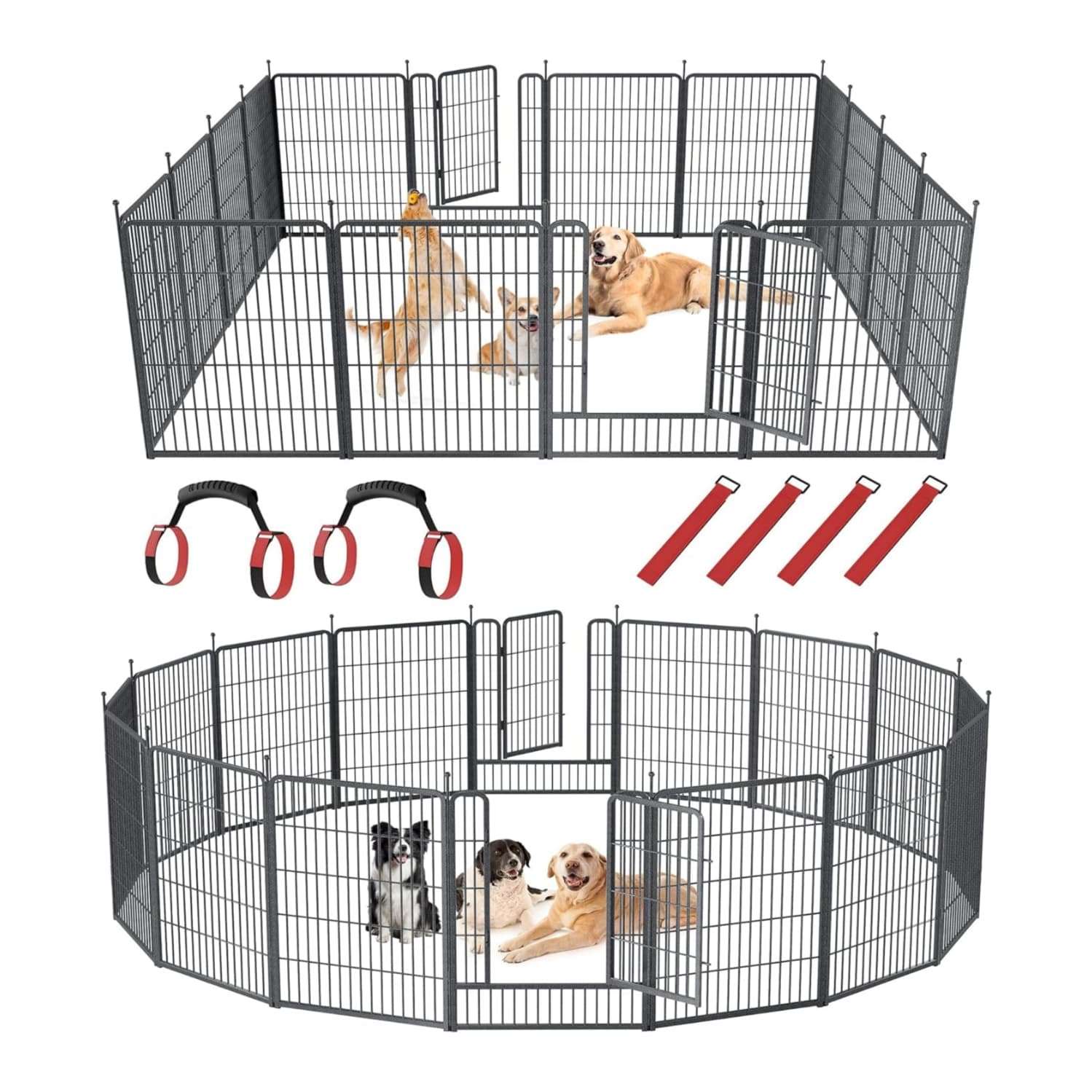 Cerco de acero inoxidable para mascotas con paneles plegables y cerradura doble.